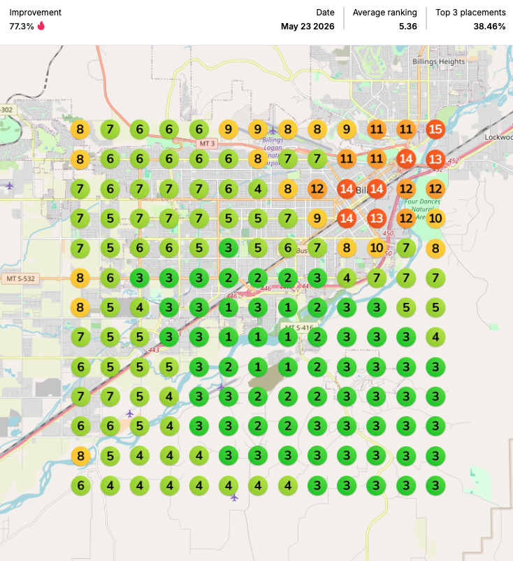 After — Google Map Pack rankings for HVAC Repair in Billings, MT